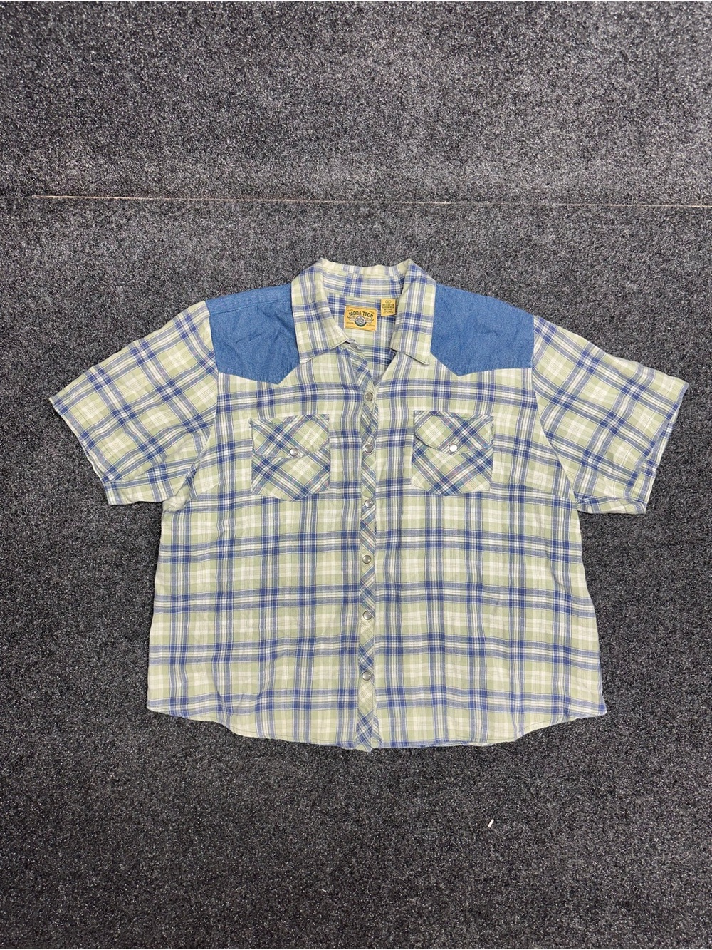 Vintage plaid gingham pearl snap cowgirl shirt cowboy western denim 90s 2X